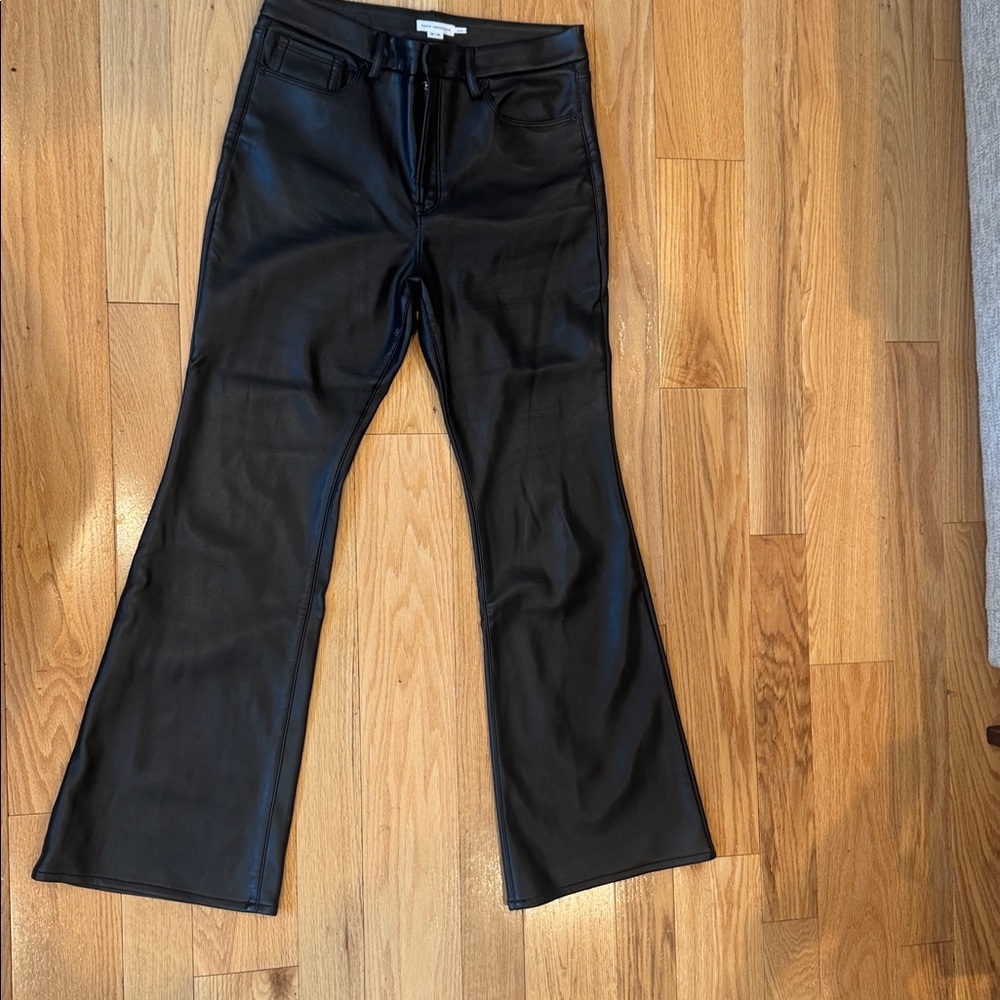 Good American Faux Leather Flare Pants Womens 12/ 31 Black High Rise Bell Bottom